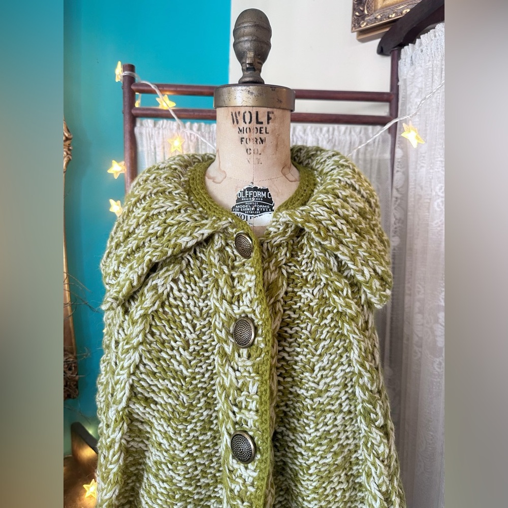 Vintage 1970s Brass and Olive Fringe Poncho